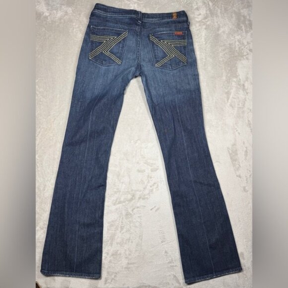 7 for All Mankind Flynt Dojo Style Gold Embroidered Pockets Bootcut Jeans 28 - Picture 1 of 16